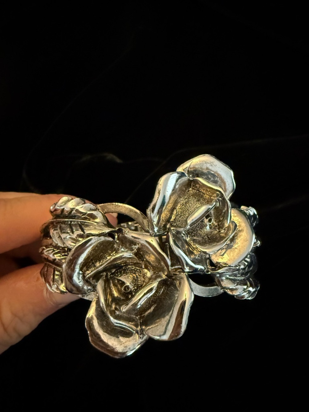 Silver Floral Rose Bracelet Cuff